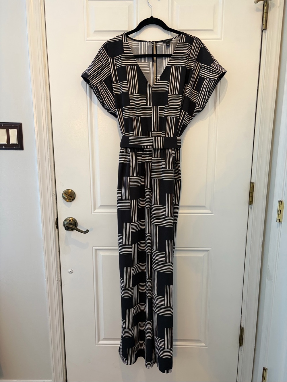 Ann Taylor Factory Black & White Geometric-Print Jumpsuit